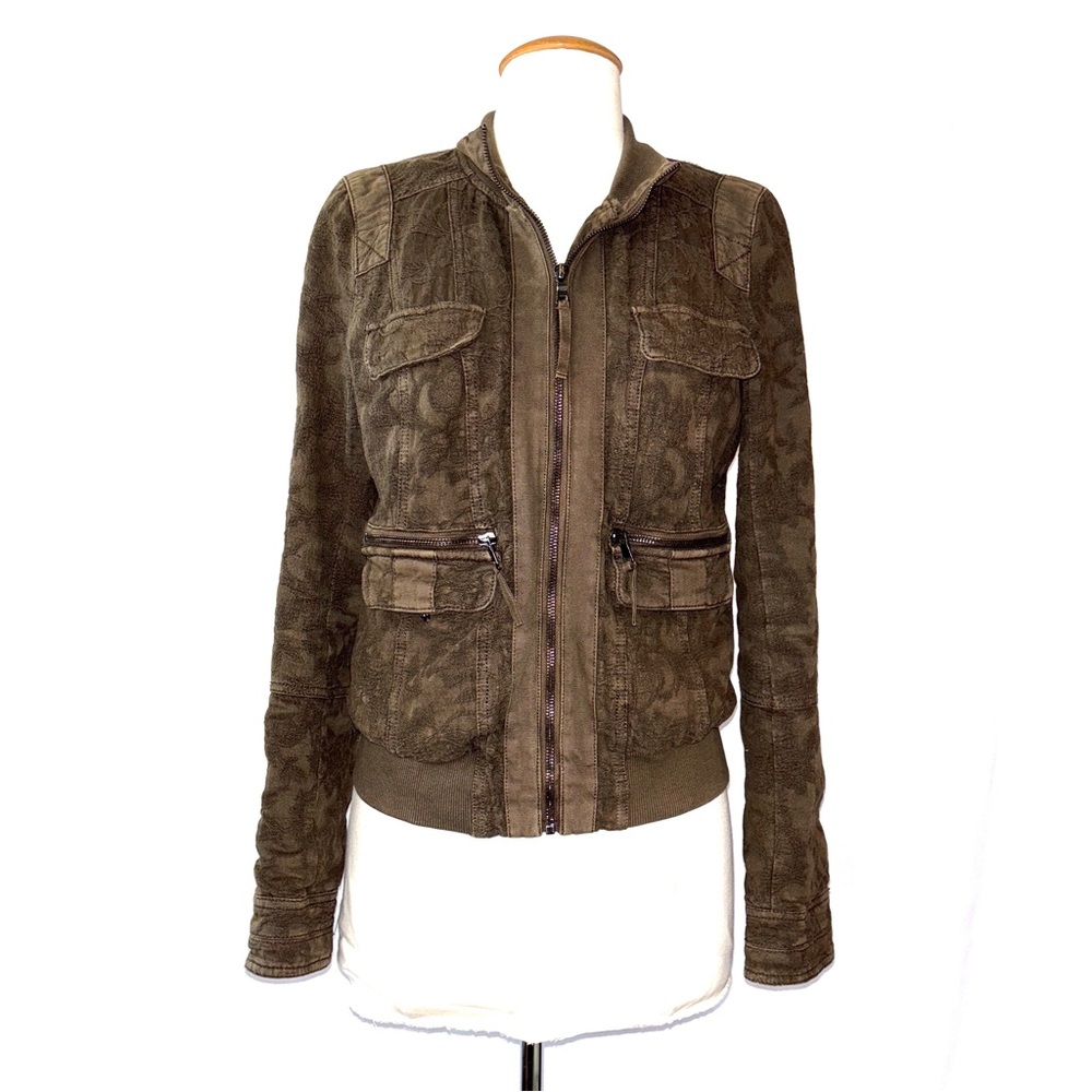 EUC Anthropologie- Marrakech Brown Suede Bomber Jacket with Stand-Up Collar